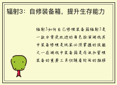 辐射3：自修装备箱，提升生存能力
