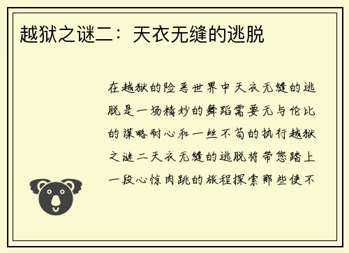 越狱之谜二：天衣无缝的逃脱
